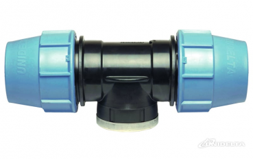 PP 63 x 1 ¼" x 63 T-Stück 90° mit Innengewinde am Mittelstutzen