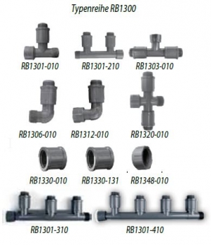 PVC-Verteiler mit 2 Ausgängen - Typenreihe RB1300 - 1“ IG x 1“ AG, 2 Ausgänge: 1“ AG - Typ RB1301210