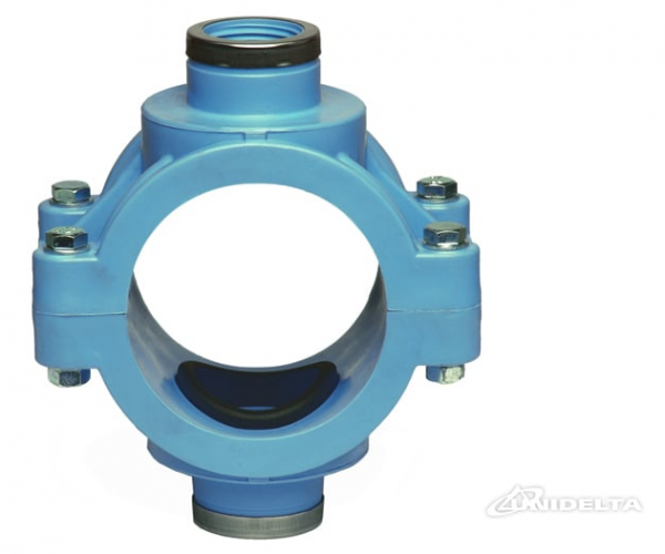 PP 110 x 2" Doppel - Anbohrschelle IG mit Verstärkung blau | PN16