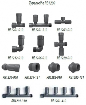 Preview: PVC-Verteiler mit 4 Ausgängen - Typenreihe RB1200 - 1“ IG x 1“ AG, 4 Ausgänge: 1“ IG - Typ RB1201410